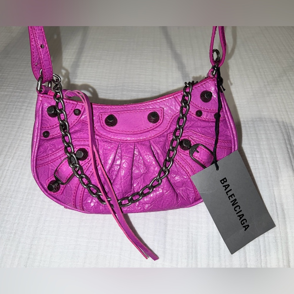 Price Drop! $1,500 Balenciaga Mini La Cagole Bag in Pink Leather w/ Chain NEW!
